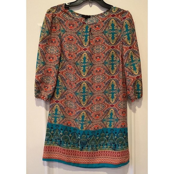 Beboy Teal and Orange Geometric Dress Lightweight Soft Comfortable Dress Small - Picture 6 of 7